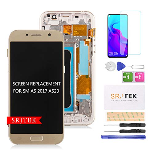 SRJTEK Ersatz-LCD-Display für Samsung Galaxy A520 2017, 13,2 cm, (AMOLED) für A5 (2017) A520F A520F/DS A520K A520L A520S Touchscreen-Digitizer Glas Montageset, inkl. gehärtetem Glas von SRJTEK