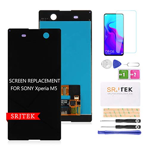 SRJTEK Ersatz-LCD-Display für Sony Xperia M5, 12,7 cm, (nicht AMOLED), für Sony Xperia M5 E5603 E5606 E5653, Touchscreen-Digitalisierer, Glas, inkl. gehärtetes Glas (schwarz) von SRJTEK