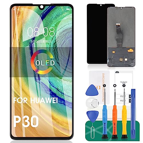 SRJTEK Für Huawei P30 LCD-Bildschirm für Huawei P30, Ersatzbildschirm für Huawei P30, Touchscreen, Digitizer ELE-L29, ELE-L09, ELE-AL00, Montage Halterung für Fingerabdruck (OLED, schwarz, kein von SRJTEK