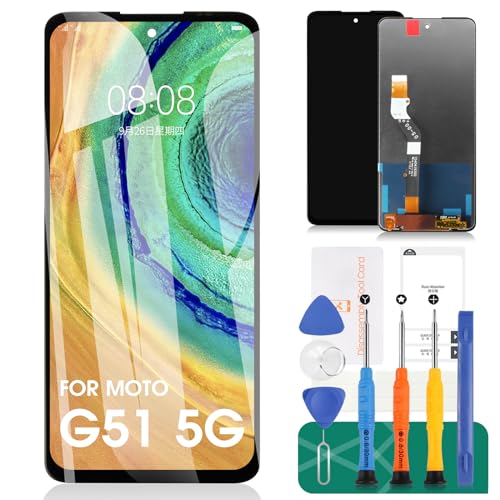 SRJTEK Für Motorola Moto G51 5G LCD Display Für Motorola Moto G51 5G Bildschirm Ersatz für XT2171-2 Touch Digitizer Montage Reparatur Kits (Schwarz,Ohne Rahmen) von SRJTEK