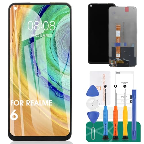 SRJTEK Für OPPO Realme 6 LCD-Display für Realme 6 2020 Bildschirm Ersatz RMX2001 Touch Digitizer Reparatur-Sets (schwarz, ohne Rahmen) von SRJTEK