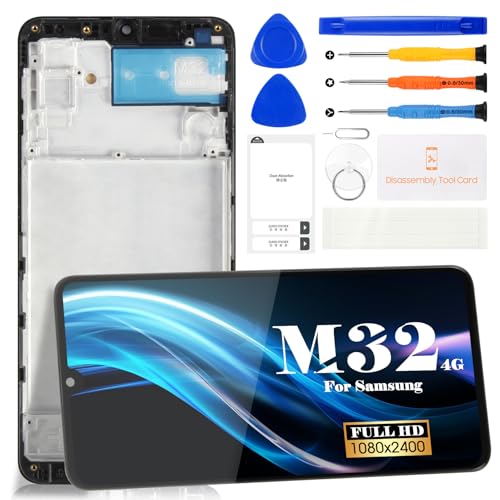 SRJTEK Für Samsung Galaxy M32 4G Bildschirm Ersatz für Samsung Galaxy M32 4G LCD-Display für Galaxy M32 4G Touchscreen SM-M325F Digitizer Montage-Reparatursets (mit Rahmen, schwarz) von SRJTEK