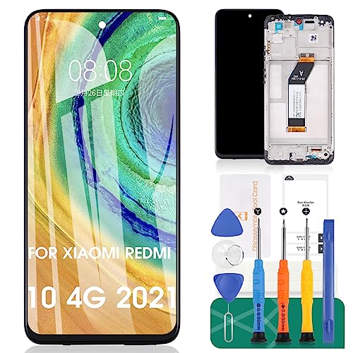 SRJTEK Für Xiaomi Redmi 10 4G 2021 Bildschirm-Ersatz für Redmi 10 Prime LCD-Display für Redmi 10 5G 2022 Touchscreen 21061119AG Digitizer Montage Reparaturteile Kits mit Rahmen (schwarz) von SRJTEK