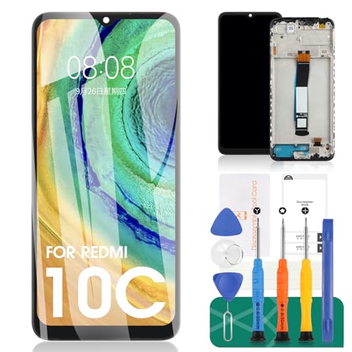 SRJTEK Für Xiaomi Redmi 10C Bildschirm Ersatz für Redmi 10C LCD-Display für Redmi 10C Touchscreen Digitizer Assembly 220333QAG Reparatursets (mit Rahmen, schwarz) von SRJTEK