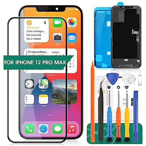 SRJTEK Für iPhone 12 Pro Max LCD für iPhone 12 Pro Max Bildschirm Ersatzdisplay für 12 Pro Max A2411 Touchscreen Digitizer Montage Reparaturteile Kits (schwarz) von SRJTEK