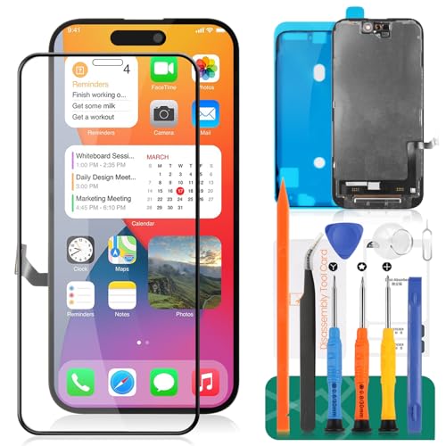 SRJTEK Incell Ersatz-LCD-Display für iPhone 15, 15,5 cm (6,1 Zoll), für iPhone A3090, A2846, A3089, A3092 Touch Digitizer, Montage-Reparatur-Set (schwarz) von SRJTEK