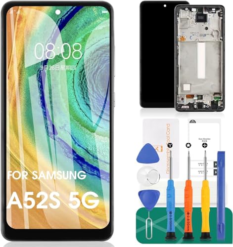 SRJTEK OLED für Samsung A52S 5G Bildschirm Ersatz für Samsung Galaxy A52S 5G LCD-Display für SM-A528B, SM-A528B/DS Digitizer Touchscreen Montage Reparatur mit Rahmen (unterstützt Fingerabdruck) von SRJTEK