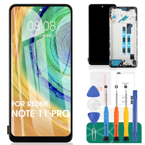 SRJTEK TFT für Xiaomi Redmi Note 11 Pro 4G / 5G LCD Display Ersatz 2201116TG 21091116I Touch Digitizer mit Rahmen (Schwarz, Keine Fingerabdruck Erkennung) von SRJTEK