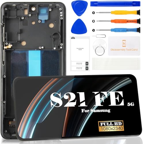 TFT Ersatz-LCD-Bildschirm für Samsung Galaxy S21 FE 5G SM-G990B, SM-G990B/DS, SM-G990U Display Touch Digitizer Montage-Reparatur-Set mit Rahmen (schwarz) von SRJTEK