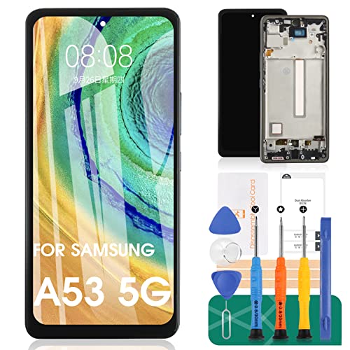 TFT Ersatz-LCD-Display für Samsung Galaxy A53 5G SM-A536, Touch-Digitizer-Reparatur-Set mit Rahmen (Schwarz, keine Figurendruck-Funktion) von SRJTEK