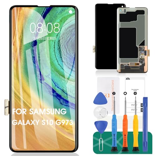 TFT Ersatz-LCD-Display für Samsung Galaxy S10, SM-G973, G9730, Digitizer-Reparatur-Set ohne Rahmen (schwarz, keine Fingerabdruckerkennung) von SRJTEK