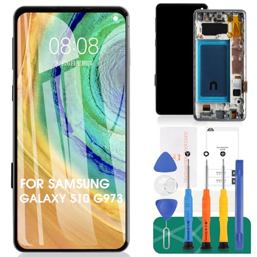 TFT Ersatz-LCD-Display für Samsung Galaxy S10, SM-G973F, SM-G973U, SM-G973W, SM-G9730, SM-G973N, Touch-Digitizer-Kits mit Rahmen (schwarz, ohne Fingerabdrücke) von SRJTEK