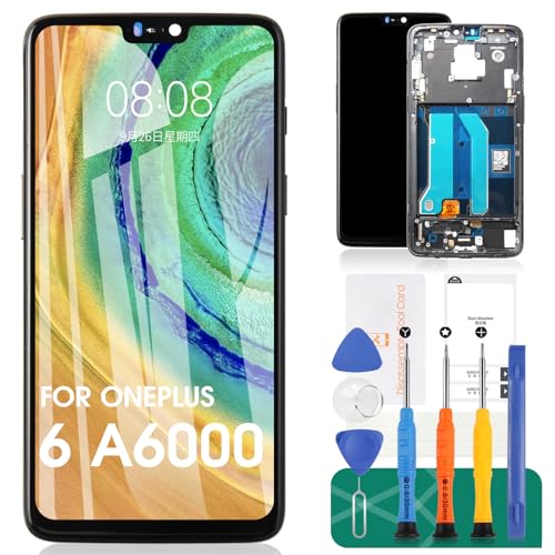 TFT Ersatz-Touch-Digitizer für OnePlus 6 2018 LCD-Display für OnePlus A6000 A6003 (Schwarz, mit Rahmen, nicht für 6T) von SRJTEK