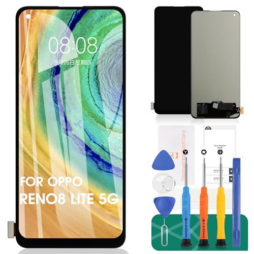 TFT für OPPO Reno8 Lite 5G LCD-Display für OPPO Reno8 Lite Bildschirm Ersatz für Reno 8 Lite Touch CPH2343 Digitizer ohne Rahmen (schwarz, keine Fingerabdruckerkennung) von SRJTEK