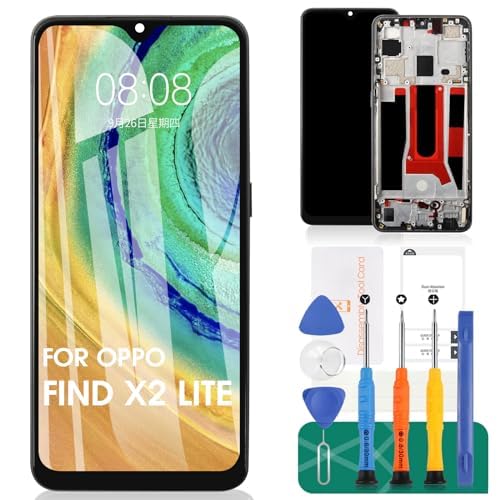 TFT für Oppo Find X2 Lite Touchscreen CPH2005 Digitizer mit Rahmen für Oppo Find X2 Lite LCD-Display für Oppo Find X2 Lite Bildschirm Ersatz (Schwarz, ohne Fingerabdruckerkennung) von SRJTEK