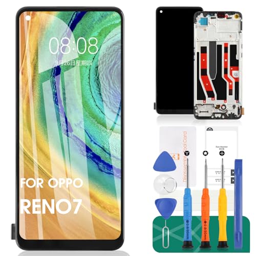 TFT für Oppo Reno7 4G LCD-Display für Oppo Reno7 5G Bildschirm Ersatz für Oppo Find X5 Lite 5G Touch Digitizer mit Rahmen (schwarz, keine Fingerabdruckerkennung) von SRJTEK