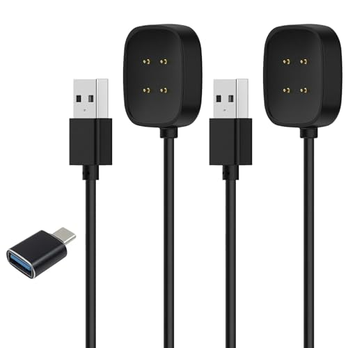 2 Stück Ladekabel für Fitbit Versa 4 / Versa 3 /Sense 2/ Sense Magnetisches USB Ladekabel (100 cm + 30 cm) Kompatibel mit Smartwatches, Schnellladefunktion, Sicher und Langlebig von SRLWMYI