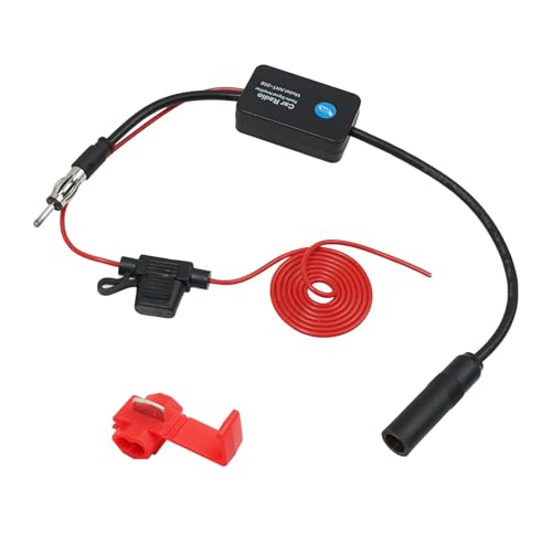 Autoradio Antennenverstärker Universell 12V Auto FM Antennenverstärker 25dB Hohe Verstärkung Geringes Rauschen mit Rote Karte und doppelseitiges Klebeband, für Auto FM Radio Antennen von SRLWMYI