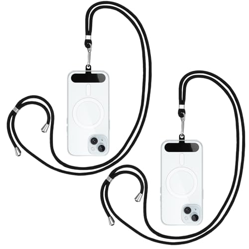 SRLWMYI Handykette Universal 2 Packs Handyband mit 2 Stück Universelles Patch Handyhülle Zum Umhängen Verstellbarem Länge und Abnehmbarer Halterung(Schwarz+Schwarz) von SRLWMYI