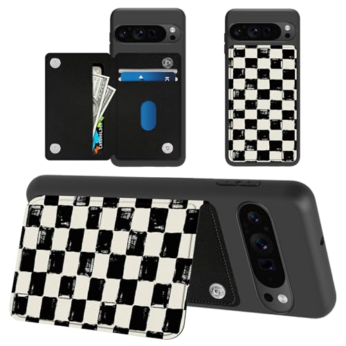 Schutzhülle für Google Pixel 9/9 Pro, Brieftaschen-Schutzhülle mit Kartenhalter, RFID-blockierend, weiches PU-Leder, Ständer, Magnetverschluss, schlanke Brieftasche, Schwarz und Weiß von SROJDHFJB
