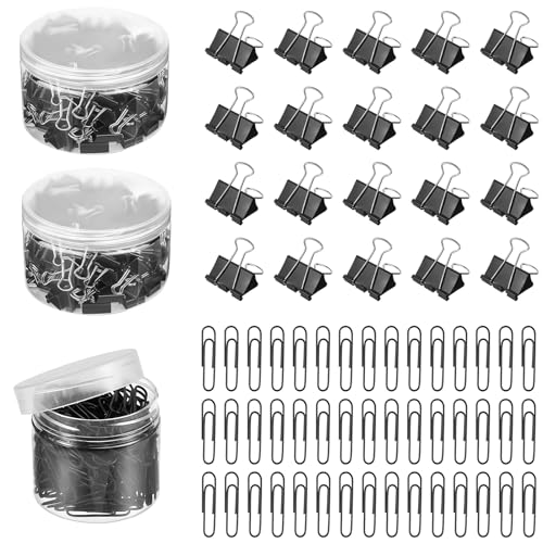 SRTSTR Foldback Klammern 25mm Metall Binder Clips (96pcs) Papierklammern Schwarz(200pcs) Vielzweckklammern Metall Büroklammern für Bürobedarf, Briefpapier Papier von SRTSTR