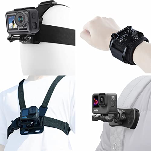 Zubehör-Set für Insta360 One X3 X2 X RS R GO 2, Kopfgurt-Halterung + Brustgurt + Rucksack-Clip-Halter + 360° drehbare Handschlaufe kompatibel für GoPro Hero 11 10 9 8 7 von SRUIM