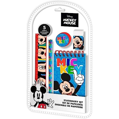 5-teiliges Mickey Mouse Schreibwaren-Set für Jungen, A5-Notizbuch, Radiergummi, Bleistift, Lineal, Spitzer, Schulbedarf, Geschenke für Jungen ab 3 Jahren von SRV Hub