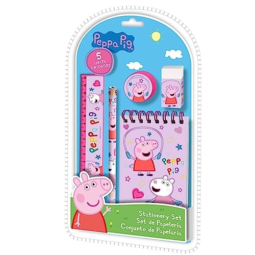 Pepa Pig Schreibwaren-Set für Kinder, A5-Notizbuch, Radiergummi, Bleistift, Lineal, Spitzer, Geschenk für Mädchen ab 3 Jahren von SRV Hub