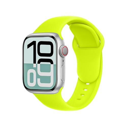 SRena SBC1A Armband für Armband Apple Watch Ultra 2/Ultra/SE/Series 10 9 8 7 6 5 4 (38/40/41/42/44/45/46/49mm)–Sportarmband, Originalstyle–Kompatibel mit allen Modellen,Leuchtgelb von SRena
