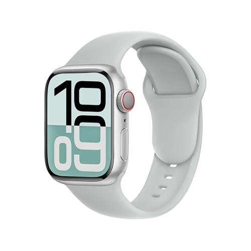 SRena SBC1A Armband für Armband Apple Watch Ultra 2/Ultra/SE/Series 10 9 8 7 6 5 4 (38/40/41/42/44/45/46/49mm)–Sportarmband, Originalstyle–Kompatibel mit allen Modellen,Mondgrau von SRena