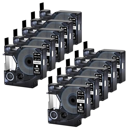 SRxBKC 10 Pack 12mm Weiß auf schwarzen Etikettenbändern kompatibel mit D1 A45021 Kompatibel mit Labelmanager 100 120p 350d 160 Label -Hersteller von SRxBKC