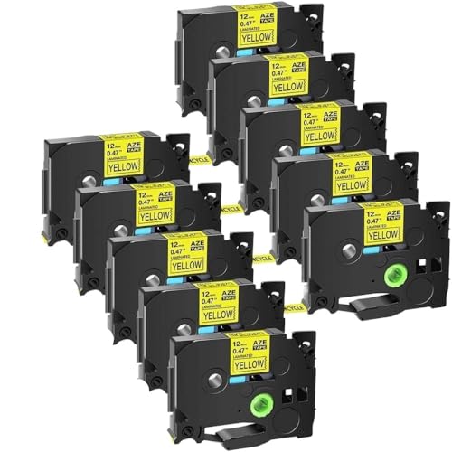 SRxBKC 10-Pack-Etikettband Kompatibel mit Drucker schwarz auf gelb 12mm von SRxBKC