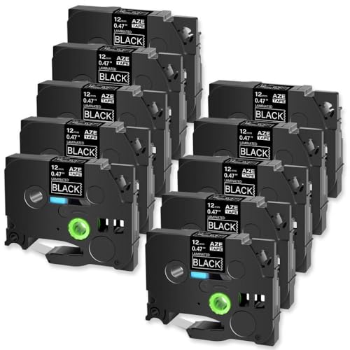 SRxBKC 12 -mm -Etikettenband 10 Pack Kompatibel mit Drucker weiß auf schwarz laminiert von SRxBKC
