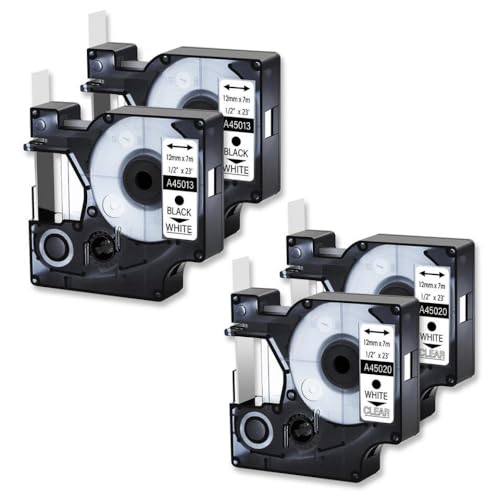 SRxBKC 4pcs gemischte Farbetiketten Kompatibel mit D1 Tape 45010 45013 12mm Verwendung mit LabelManager 100 120p 260p(Combination I) von SRxBKC