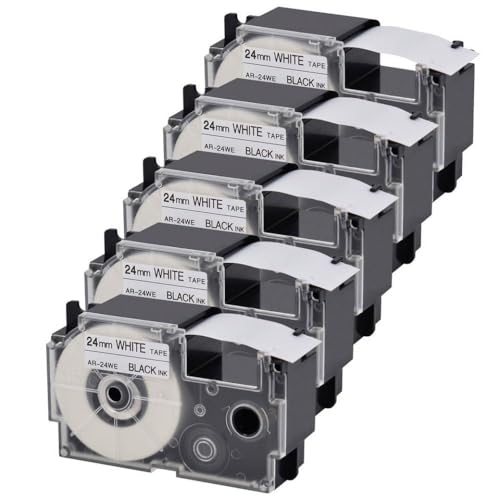SRxBKC 5 Pack-Standardbezeichnungen schwarz auf Weiß kompatibel mit verschiedenen Etikettendrucktern Kompatibel mit 24 mm x 8m AR-24WE-Etiketten Kompatibel mit CWL300 KL-7000 KL-8100 KL-430 geeignet von SRxBKC