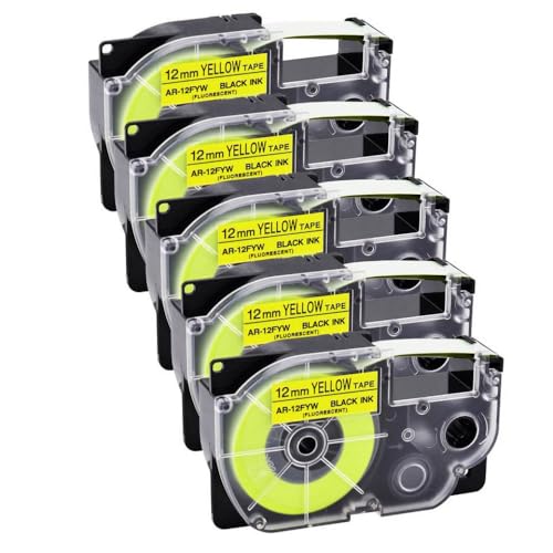 SRxBKC 5 Pack schwarz auf fluoreszierend gelb 12mm kompatibel von SRxBKC