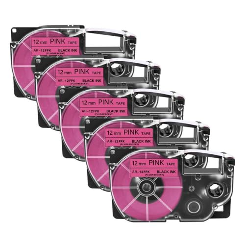 SRxBKC 5PK XR-12x XR-12WE-Bezeichnungen kompatible Etikettenhersteller mit 12-mm-Bandpatronen, die Kompatibel mit KL-130 KL-120 430-Modelle geeignet sind(5PK Black on FluoPK) von SRxBKC