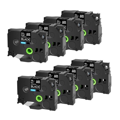 SRxBKC 8 Packetikettbänder Kompatibel mit TZ 335 TZ 345 TZ 325 TZ 355 Weiß auf schwarzer 12 mm und 18 mm Kompatibel mit Etikettdrucker H100 E500 350(18 and 24mm) von SRxBKC
