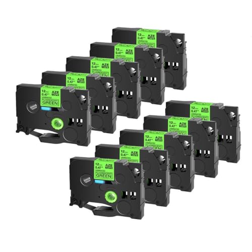 SRxBKC Drucker Beschriftungsbänder 12mm Kassette kompatibel Kompatibel mit Etikettenhersteller Schwarz auf weißer 10 Pack(Black on flu-Green) von SRxBKC