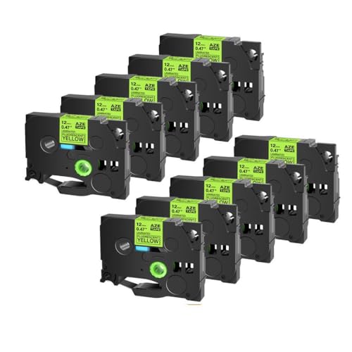 SRxBKC Drucker Beschriftungsbänder 12mm Kassette kompatibel Kompatibel mit Etikettenhersteller Schwarz auf weißer 10 Pack(Black on flu-Yellow) von SRxBKC