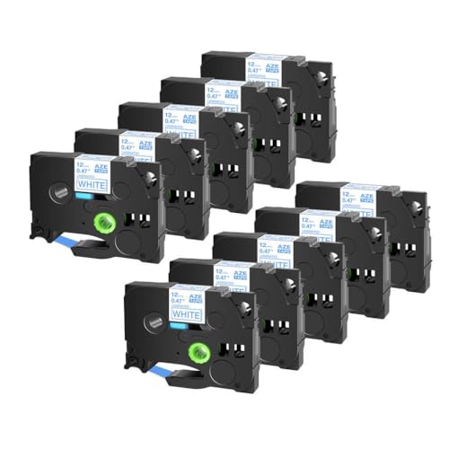 SRxBKC Drucker Beschriftungsbänder 12mm Kassette kompatibel Kompatibel mit Etikettenhersteller Schwarz auf weißer 10 Pack(Blue on White) von SRxBKC