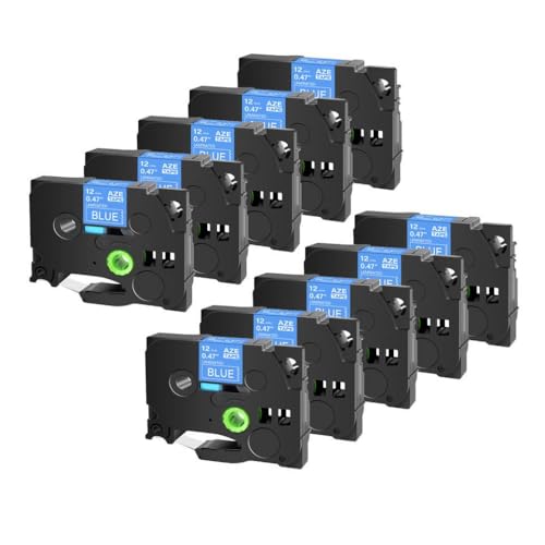 SRxBKC Drucker Beschriftungsbänder 12mm Kassette kompatibel Kompatibel mit Etikettenhersteller Schwarz auf weißer 10 Pack(White on Blue) von SRxBKC