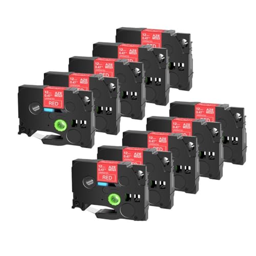 SRxBKC Drucker Beschriftungsbänder 12mm Kassette kompatibel Kompatibel mit Etikettenhersteller Schwarz auf weißer 10 Pack(White on Red) von SRxBKC