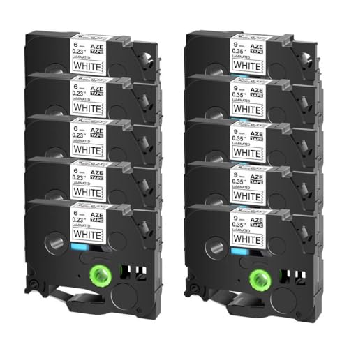 SRxBKC Etikettenbänder 10 Pack schwarz auf weiß 12mm 18mm Ersatz Kompatibel mit Etikettdrucker H100 E500 350(6 and 9mm) von SRxBKC