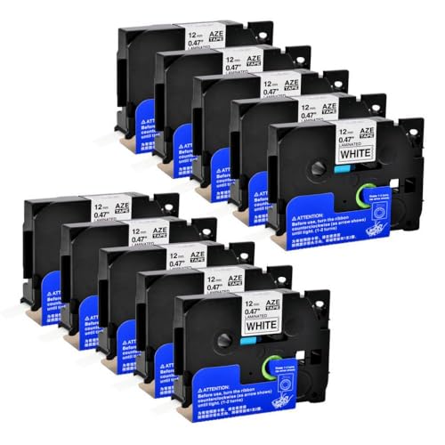 SRxBKC Etikettenkennzeichen Kompatibel mit Drucker schwarz auf weißen Bändern mehrere Größen 12mm 10 20 Packs(10PK) von SRxBKC