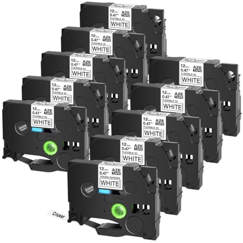 SRxBKC Etikettenklebeband 10 Pack Kompatibel mit Drucker Flexible Schwarz auf Weiß 6mm 9mm 12 mm 18 mm 24 mm Ersatz Kompatibel mit TZE-FX-Serie von SRxBKC