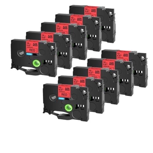SRxBKC Etikettenklebeband 10 Pack Kompatibel mit Etikettenhersteller 12mm Breite(Black on Red) von SRxBKC