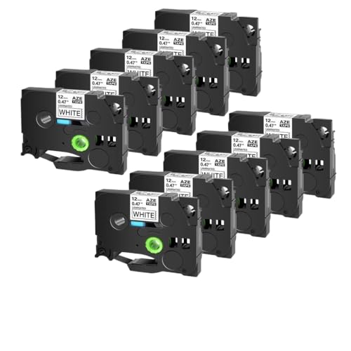 SRxBKC Etikettenklebeband 10 Pack Kompatibel mit Etikettenhersteller 12mm Breite(Black on White) von SRxBKC