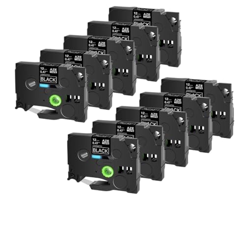 SRxBKC Etikettenklebeband 10 Pack Kompatibel mit Etikettenhersteller 12mm Breite(White on Black) von SRxBKC