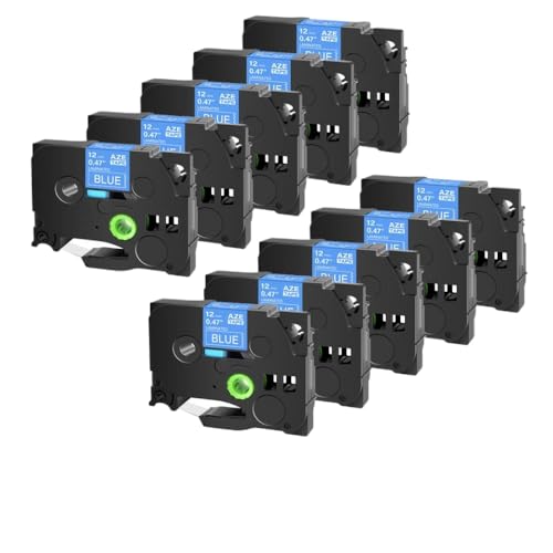 SRxBKC Etikettenklebeband 10 Pack Kompatibel mit Etikettenhersteller 12mm Breite(White on Blue) von SRxBKC